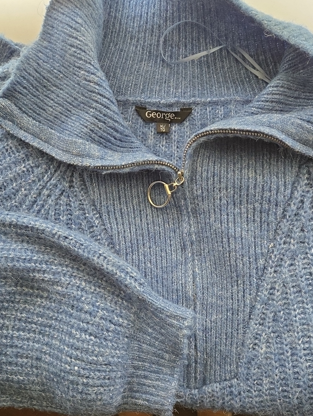 George Blue Zip-Front Cowl Neck Sweater ptp26 Lots Of Stretch